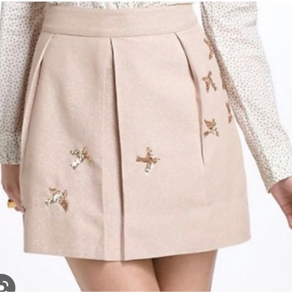 Anthropologie Leifnotes Migrating bird skirt gold tan sequins 26” waist sz 4/6? - Picture 2 of 10